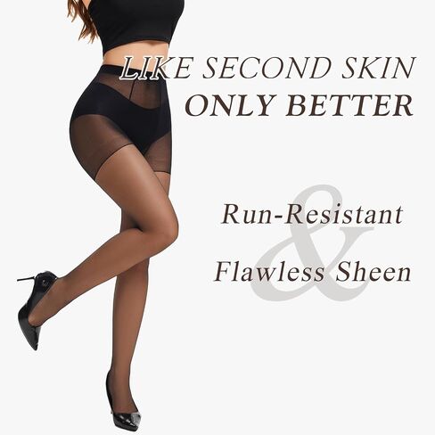 Sheer Control Top Pantyhose for Women,Run Resistant Reinforced Toes Legg Silky High Waist Tights (2 Pair Black) in Kuwait