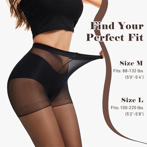 Sheer Control Top Pantyhose for Women,Run Resistant Reinforced Toes Legg Silky High Waist Tights (2 Pair Black) in Kuwait