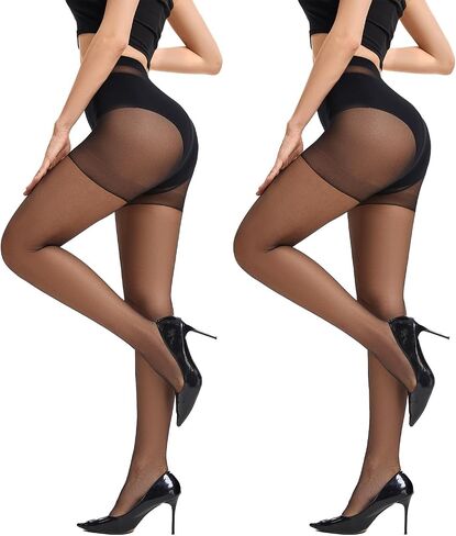 Sheer Control Top Pantyhose for Women,Run Resistant Reinforced Toes Legg Silky High Waist Tights (2 Pair Black) in Kuwait