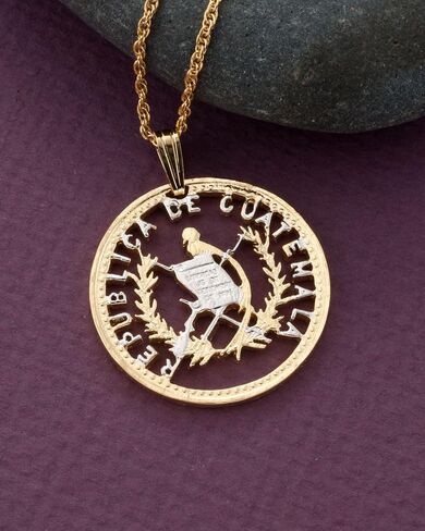 Guatemala Coin Pendant and Necklace, Guatemala Coin Hand Cut, 1 1/4" in Diameter, (# 864) in Kuwait