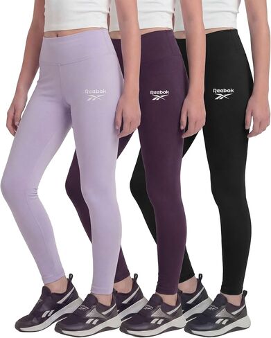 Reebok 3 Pack: Girls Leggings Athletic Dance Cheer Workout Pants for Kids Teens Tweens Youth Activewear Bottoms - (Size 6-16) in Kuwait