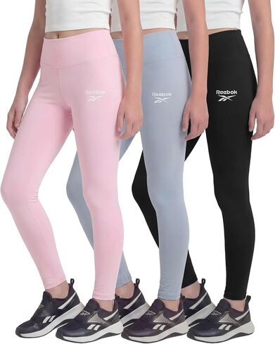 Reebok 3 Pack: Girls Leggings Athletic Dance Cheer Workout Pants for Kids Teens Tweens Youth Activewear Bottoms - (Size 6-16) in Kuwait