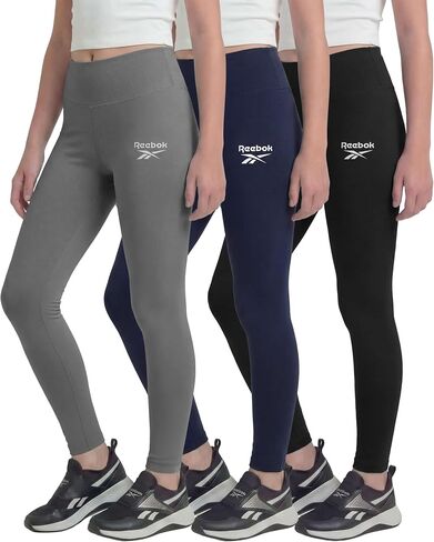 Reebok 3 Pack: Girls Leggings Athletic Dance Cheer Workout Pants for Kids Teens Tweens Youth Activewear Bottoms - (Size 6-16) in Kuwait