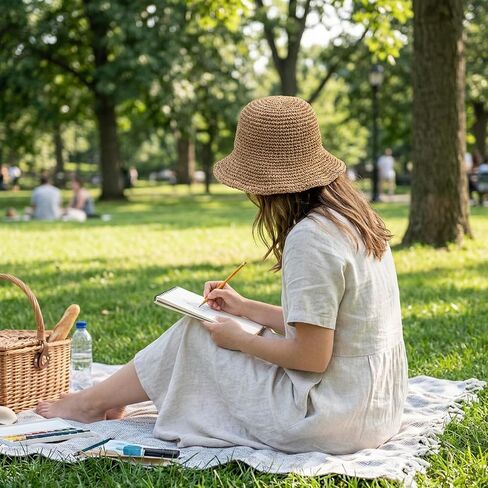 Straw Bucket Hat for Women, Raffia Bucket Hat with Classic Design, Crochet Bucket Hat for Outdoor Activities, Lightweight Straw Bucket Hats for Beach and Sun Protection Brown in Kuwait