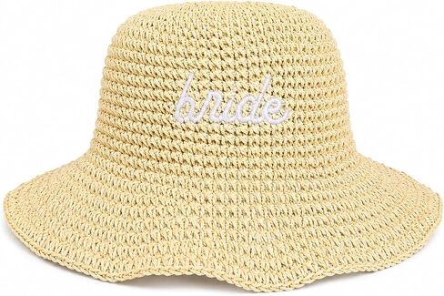 Bride Straw Bucket Hat Bridal Beach Hat Bachelorette Accessory Foldable Headwear Bach Party Decorations Wedding Cap Travel in Saudi Arabia