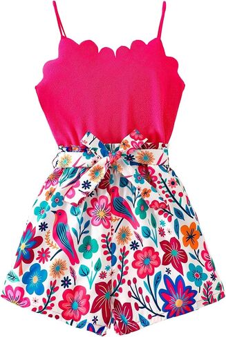 BEAUDRM Girl's Summer Romper Tropical Hawaiian Jumpsuit Cute Floral Short Rompers Beach Vacation Outfits in Kuwait