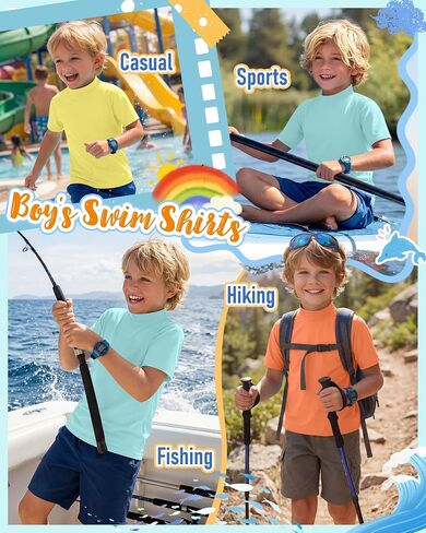Halfchet 3 Pack Boys Rash Guard UPF 50+ Swim Shirts Mock Neck Short Sleeve T-Shirts Youth Quick Dry Beach Rashguard 5-14 Y in Kuwait