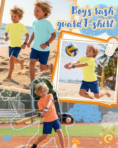 Halfchet 3 Pack Boys Rash Guard UPF 50+ Swim Shirts Mock Neck Short Sleeve T-Shirts Youth Quick Dry Beach Rashguard 5-14 Y in Kuwait