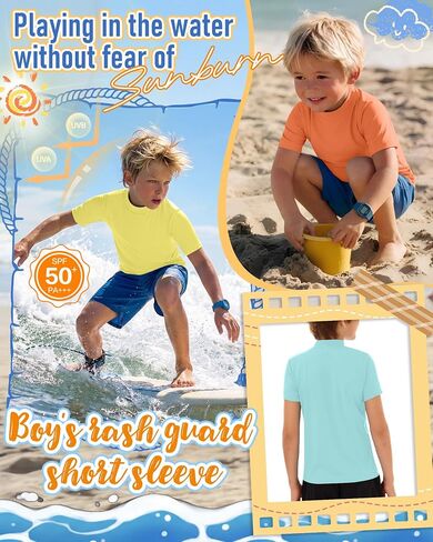 Halfchet 3 Pack Boys Rash Guard UPF 50+ Swim Shirts Mock Neck Short Sleeve T-Shirts Youth Quick Dry Beach Rashguard 5-14 Y in Kuwait