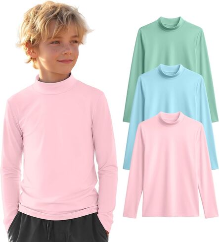 3 قطع من قمصان السباحة للأولاد بعامل حماية من الأشعة فوق البنفسجية 50+ Rash Guard بأكمام طويلة، قمصان للحماية من الشمس سريعة الجفاف للمراهقين لركوب الأمواج على الماء in Kuwait
