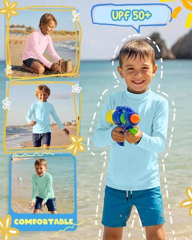 3 قطع من قمصان السباحة للأولاد بعامل حماية من الأشعة فوق البنفسجية 50+ Rash Guard بأكمام طويلة، قمصان للحماية من الشمس سريعة الجفاف للمراهقين لركوب الأمواج على الماء in Kuwait