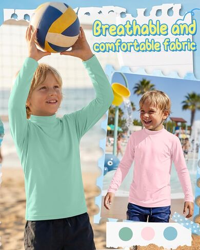 3 قطع من قمصان السباحة للأولاد بعامل حماية من الأشعة فوق البنفسجية 50+ Rash Guard بأكمام طويلة، قمصان للحماية من الشمس سريعة الجفاف للمراهقين لركوب الأمواج على الماء in Kuwait
