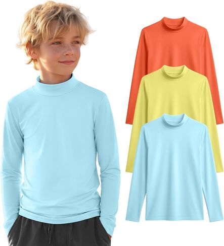 3 قطع من قمصان السباحة للأولاد بعامل حماية من الأشعة فوق البنفسجية 50+ Rash Guard بأكمام طويلة، قمصان للحماية من الشمس سريعة الجفاف للمراهقين لركوب الأمواج على الماء in Kuwait