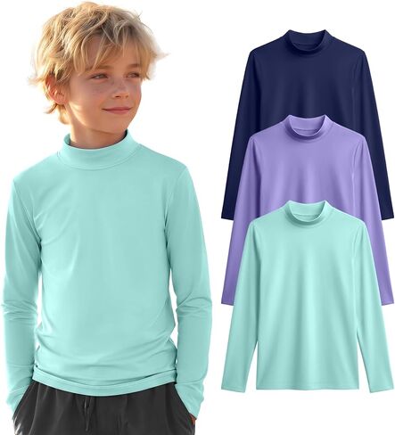 3 قطع من قمصان السباحة للأولاد بعامل حماية من الأشعة فوق البنفسجية 50+ Rash Guard بأكمام طويلة، قمصان للحماية من الشمس سريعة الجفاف للمراهقين لركوب الأمواج على الماء in Kuwait