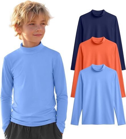 3 قطع من قمصان السباحة للأولاد بعامل حماية من الأشعة فوق البنفسجية 50+ Rash Guard بأكمام طويلة، قمصان للحماية من الشمس سريعة الجفاف للمراهقين لركوب الأمواج على الماء in Kuwait