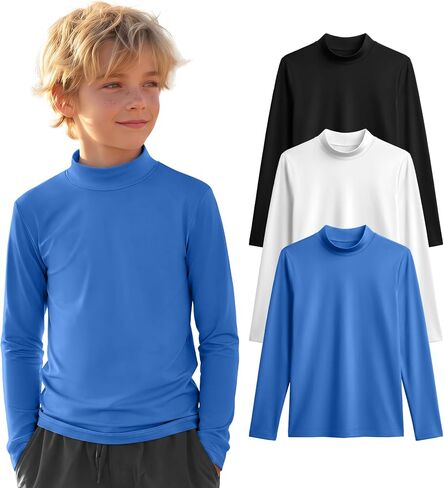 3 قطع من قمصان السباحة للأولاد بعامل حماية من الأشعة فوق البنفسجية 50+ Rash Guard بأكمام طويلة، قمصان للحماية من الشمس سريعة الجفاف للمراهقين لركوب الأمواج على الماء in Kuwait