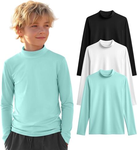 3 قطع من قمصان السباحة للأولاد بعامل حماية من الأشعة فوق البنفسجية 50+ Rash Guard بأكمام طويلة، قمصان للحماية من الشمس سريعة الجفاف للمراهقين لركوب الأمواج على الماء in Kuwait