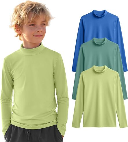 3 قطع من قمصان السباحة للأولاد بعامل حماية من الأشعة فوق البنفسجية 50+ Rash Guard بأكمام طويلة، قمصان للحماية من الشمس سريعة الجفاف للمراهقين لركوب الأمواج على الماء in Kuwait