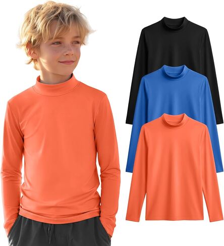 3 قطع من قمصان السباحة للأولاد بعامل حماية من الأشعة فوق البنفسجية 50+ Rash Guard بأكمام طويلة، قمصان للحماية من الشمس سريعة الجفاف للمراهقين لركوب الأمواج على الماء in Kuwait