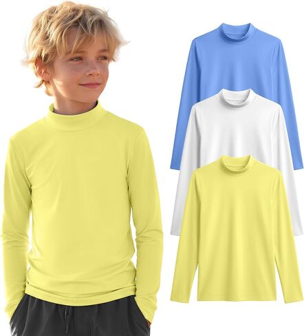 3 قطع من قمصان السباحة للأولاد بعامل حماية من الأشعة فوق البنفسجية 50+ Rash Guard بأكمام طويلة، قمصان للحماية من الشمس سريعة الجفاف للمراهقين لركوب الأمواج على الماء in Kuwait
