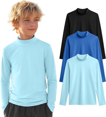 3 قطع من قمصان السباحة للأولاد بعامل حماية من الأشعة فوق البنفسجية 50+ Rash Guard بأكمام طويلة، قمصان للحماية من الشمس سريعة الجفاف للمراهقين لركوب الأمواج على الماء in Kuwait