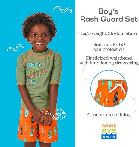 Saint Eve Kids 2 Piece Swim Suit Short & Trunks Set with UPF 50+ Protection - Rash Guard Swimsuit Top & Shorts Sets for Boys in Saudi Arabia