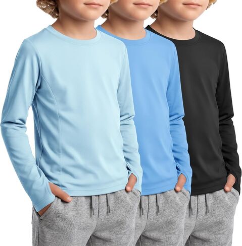 3 Pack Boys Rash Guard UPF 50+ Swim Shirts Kids Long Sleeve UV Sun Protection Quick Dry Tops with Thumb Hole in Kuwait