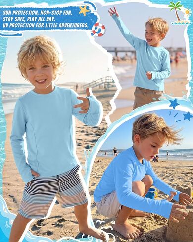 3 Pack Boys Rash Guard UPF 50+ Swim Shirts Kids Long Sleeve UV Sun Protection Quick Dry Tops with Thumb Hole in Kuwait