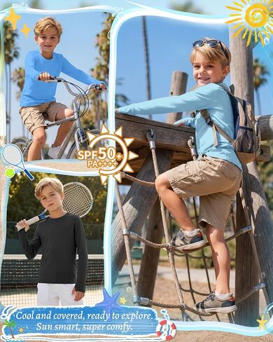 3 Pack Boys Rash Guard UPF 50+ Swim Shirts Kids Long Sleeve UV Sun Protection Quick Dry Tops with Thumb Hole in Kuwait