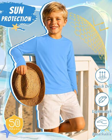 3 Pack Boys Rash Guard UPF 50+ Swim Shirts Kids Long Sleeve UV Sun Protection Quick Dry Tops with Thumb Hole in Kuwait
