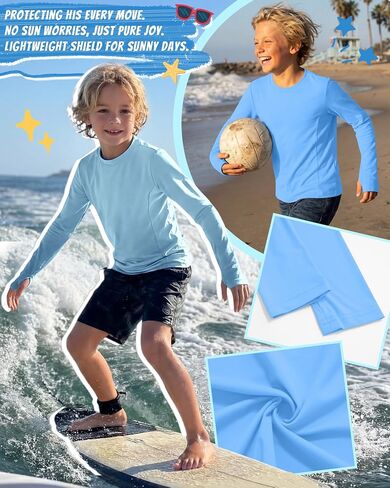 3 Pack Boys Rash Guard UPF 50+ Swim Shirts Kids Long Sleeve UV Sun Protection Quick Dry Tops with Thumb Hole in Kuwait