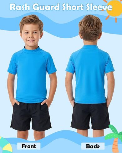 قميص السباحة Roadbox Boys Rash Guard، للأطفال الصغار بعامل حماية من الأشعة فوق البنفسجية 50+ سريع الجفاف قصير الأكمام للحماية من الأشعة فوق البنفسجية للأطفال in Saudi Arabia