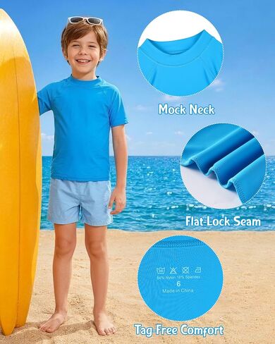 قميص السباحة Roadbox Boys Rash Guard، للأطفال الصغار بعامل حماية من الأشعة فوق البنفسجية 50+ سريع الجفاف قصير الأكمام للحماية من الأشعة فوق البنفسجية للأطفال in Saudi Arabia