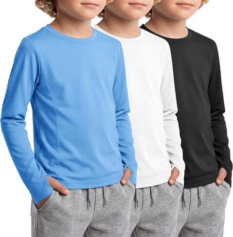 3 Pack Boys Rash Guard UPF 50+ Swim Shirts Kids Long Sleeve UV Sun Protection Quick Dry Tops with Thumb Hole in Kuwait