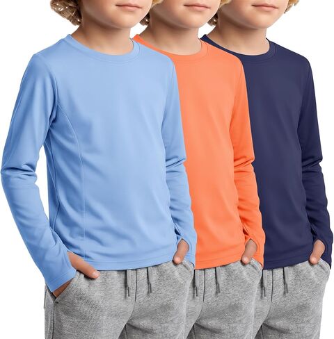 3 Pack Boys Rash Guard UPF 50+ Swim Shirts Kids Long Sleeve UV Sun Protection Quick Dry Tops with Thumb Hole in Kuwait
