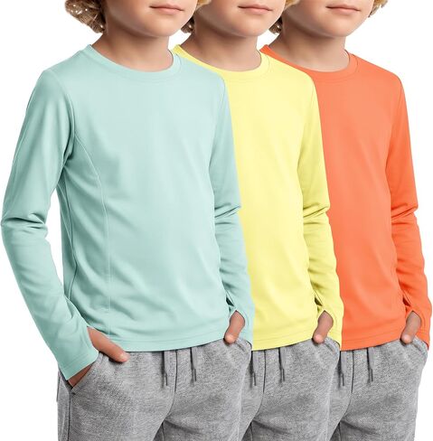 3 Pack Boys Rash Guard UPF 50+ Swim Shirts Kids Long Sleeve UV Sun Protection Quick Dry Tops with Thumb Hole in Kuwait
