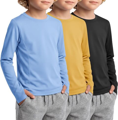 3 Pack Boys Rash Guard UPF 50+ Swim Shirts Kids Long Sleeve UV Sun Protection Quick Dry Tops with Thumb Hole in Kuwait