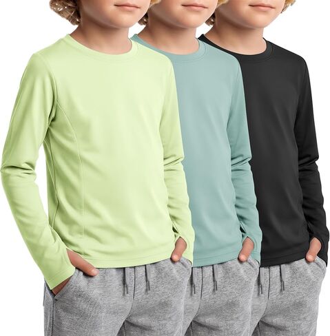 3 Pack Boys Rash Guard UPF 50+ Swim Shirts Kids Long Sleeve UV Sun Protection Quick Dry Tops with Thumb Hole in Kuwait