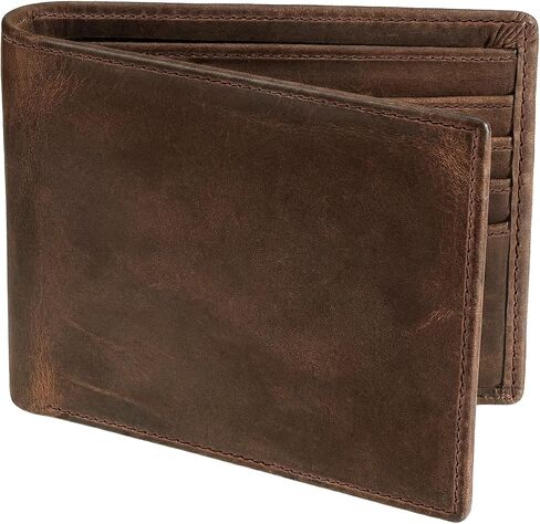 RUNBOX Men's Full Grain Leather Bifold Wallet - Crazy Horse RFID Blocking Slim Wallet with 2 ID Windows, 12 Card Slots & Dual Cash Pockets, Gift for Men in Kuwait
