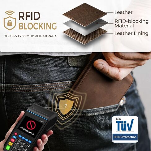 RUNBOX Men's Full Grain Leather Bifold Wallet - Crazy Horse RFID Blocking Slim Wallet with 2 ID Windows, 12 Card Slots & Dual Cash Pockets, Gift for Men in Kuwait