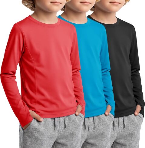 3 Pack Boys Rash Guard UPF 50+ Swim Shirts Kids Long Sleeve UV Sun Protection Quick Dry Tops with Thumb Hole in Kuwait