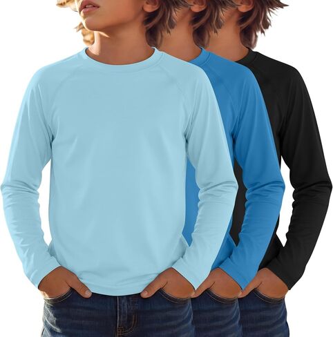 Yooo's Vivi 3 Pack Boys Rash Guard Swim Shirt Kids UPF 50+ Quick Dry Long Sleeve Sun Protection Shirts Athletic Rashguards in Kuwait
