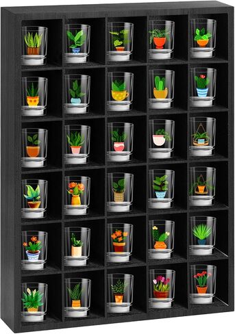 2 Pcs Shot Glass Display Case, Retro Wooden Shot Glass Shelf with Removable Shelves, Wall Mounted Shadow Box Thimble Display Case, 30 Slots in Kuwait