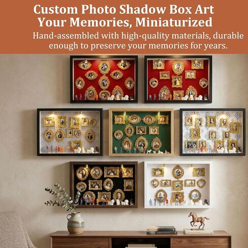 LED-Illuminated DIY Miniature Kit Museum, Gold Frames Silhouette Box with 11 Figurines | Custom Shadow Box Frame for Wedding/Anniversary Memories | Home Decor Photo Display Gift (C Style) in Saudi Arabia