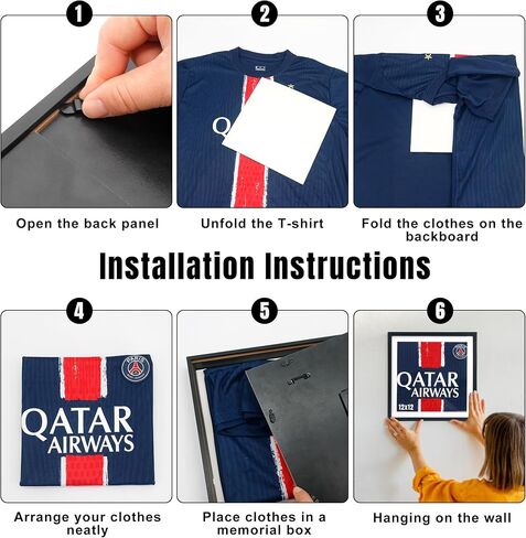 12.6" x 12.6" T Shirt Frames for Wall Display,Black Wall Mounted Shadow Box Display Case for Jersey,Small Shirt Frame Display Case with Two Mats & Real Glass in Saudi Arabia