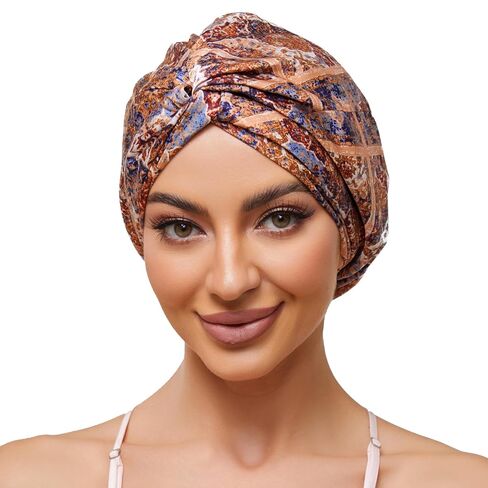 Adjustable Silk Satin Bonnet for Sleeping Hair Wrap, Double Layer Sleep Cap, Night Turban for Large Long Curly Braid Women Men Hair - Matcha Green in Kuwait