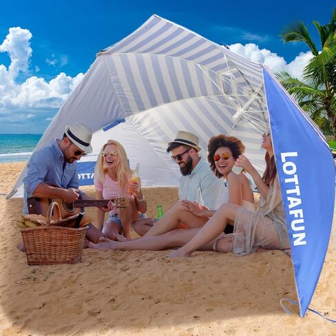 Beach Shelter Umbrella Premiere UPF 50+ Umbrella Shelter for Sun and Rain Protection for Adult (10-Foot, Blue Stripe Wave) in Kuwait