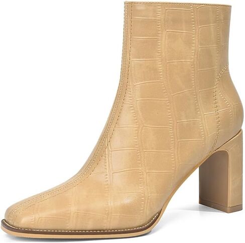 Womens Chunky Heel Ankle Boots for Women Retro Square Toe Side Zipper Booties Comfortable Short Winter Boot in Saudi Arabia