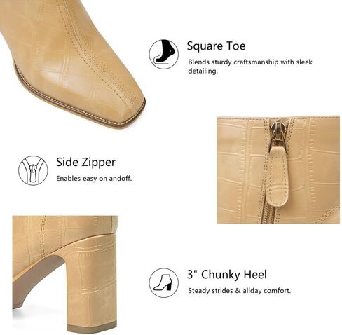 Womens Chunky Heel Ankle Boots for Women Retro Square Toe Side Zipper Booties Comfortable Short Winter Boot in Saudi Arabia