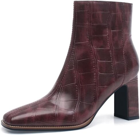 Womens Chunky Heel Ankle Boots for Women Retro Square Toe Side Zipper Booties Comfortable Short Winter Boot in Saudi Arabia